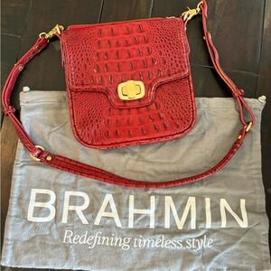 Brahmin Crimson Croc-Embossed Crossbody Bag